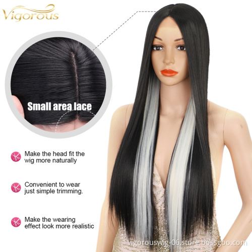 Synthetic Top Quality Wig Vendor Heat Resistant Highlinght Ombre Long Straight Lace Frontal Synthetic Hair Wigs Free Sample